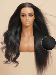7x5 Bye Bye Knots Wig Glueless Lace Black Yaki Wig With Bleached Knots 150% Density