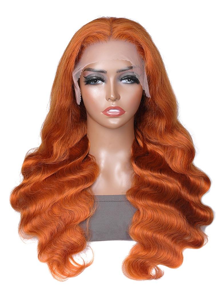 Winter Ginger Hair Color 13x4 Lace Front Wig Body Wave Human Hair Wig 150% Density