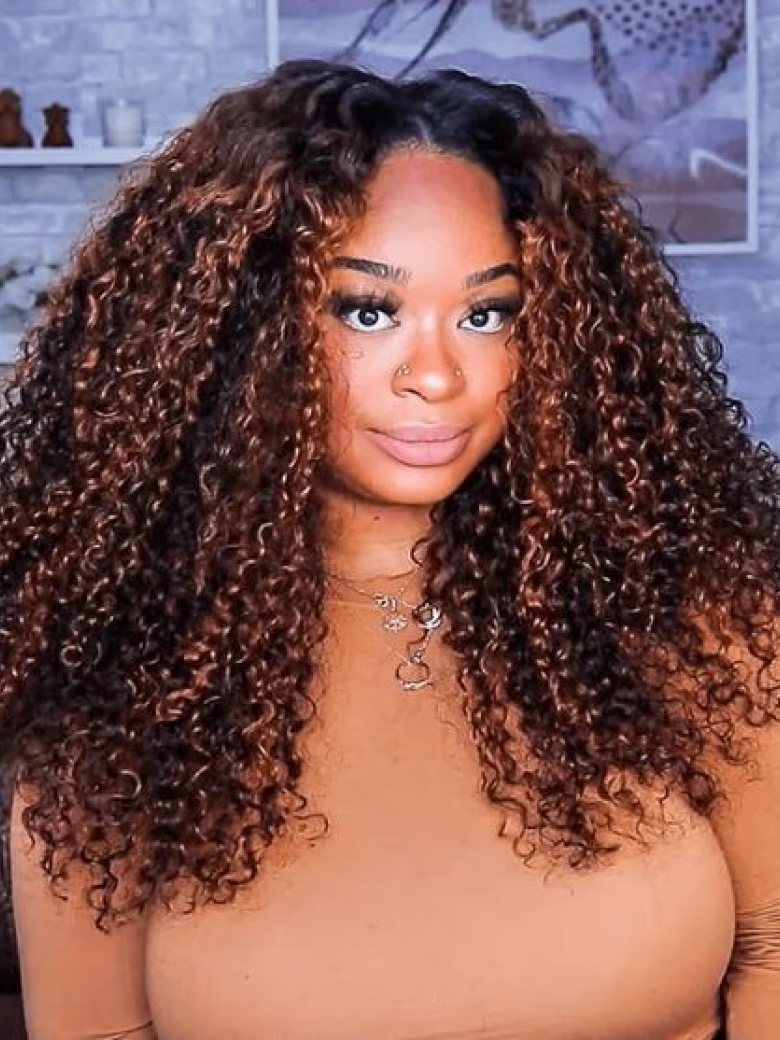 [24"=$129] Balayage Highlight V Part Curly Wig Beginner Friendly No Leave Out Upgrade U Part Human Hair Wig