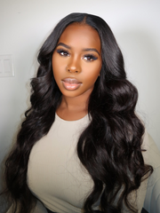 Fake Scalp Lace Wig Body Wave Human Virgin Human Hair Wig Middle Part Wig for African American Women Natural Balck Virgin Hair Wig