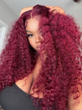 Petaluxe [24"=$99] Transparent Lace Wigs Burgundy 99j Hair Color Curly Wig