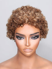 Short Afro Beginner Friendly Glueless Wig With Honey Blonde Highlights