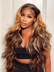 [20"=$93] Honey Blonde Ombre Highlight Body Wave Glueless U Part Wig 150% Density