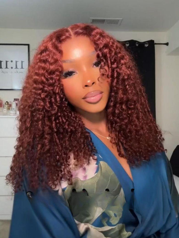[24 Inch BOGO]Petaluxe 7x5 Bye-Bye Knots? Wig Glueless Lace Sunset Jerry Curly for Reddish Brown Drawstring Wig With Bleached Knots