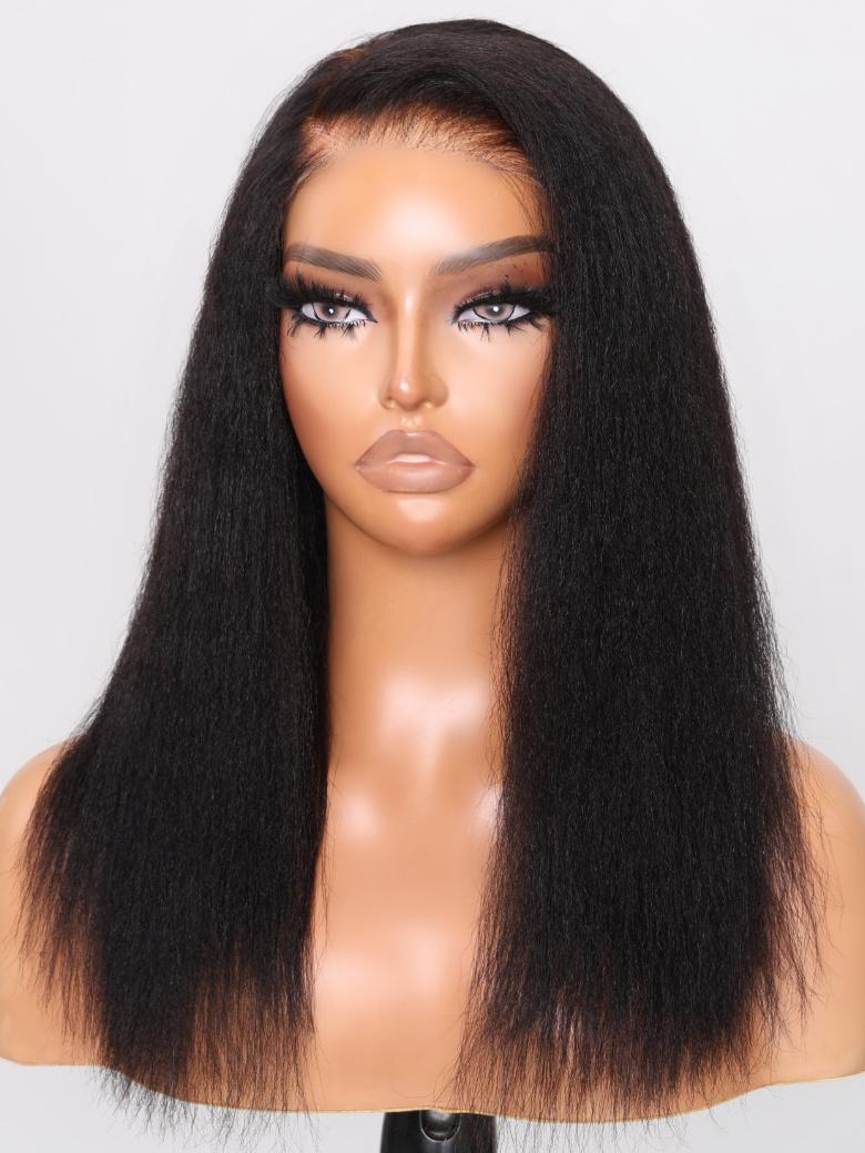 6x4.5 Pre-Cut Lace Yaki Straight Air Wig Put On And Go Glueless Wig 150% Density
