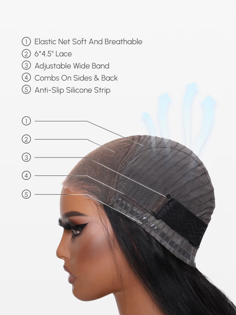 [From 20"] 6x4.5 Pre Cut Lace Straight Black Wig With Breathable Cap 150% Density