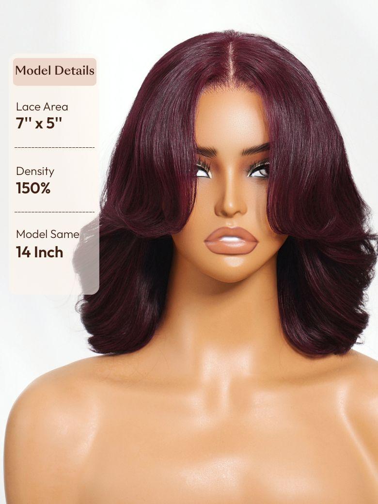 100% Human Hair Black Cherry Bye-Bye Knots? 7x5 Lace Glueless Bob Drawstring Body Wave Wig