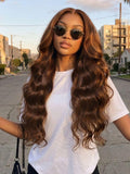 Petaluxe 7x5 Bye Bye Slip? Lace Auburn Brown with Copper Highlights Body Wave Drawstring Wig