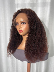 13x4 Lace Front Kinky Curly Wigs Reddish Brown Color 150% Density