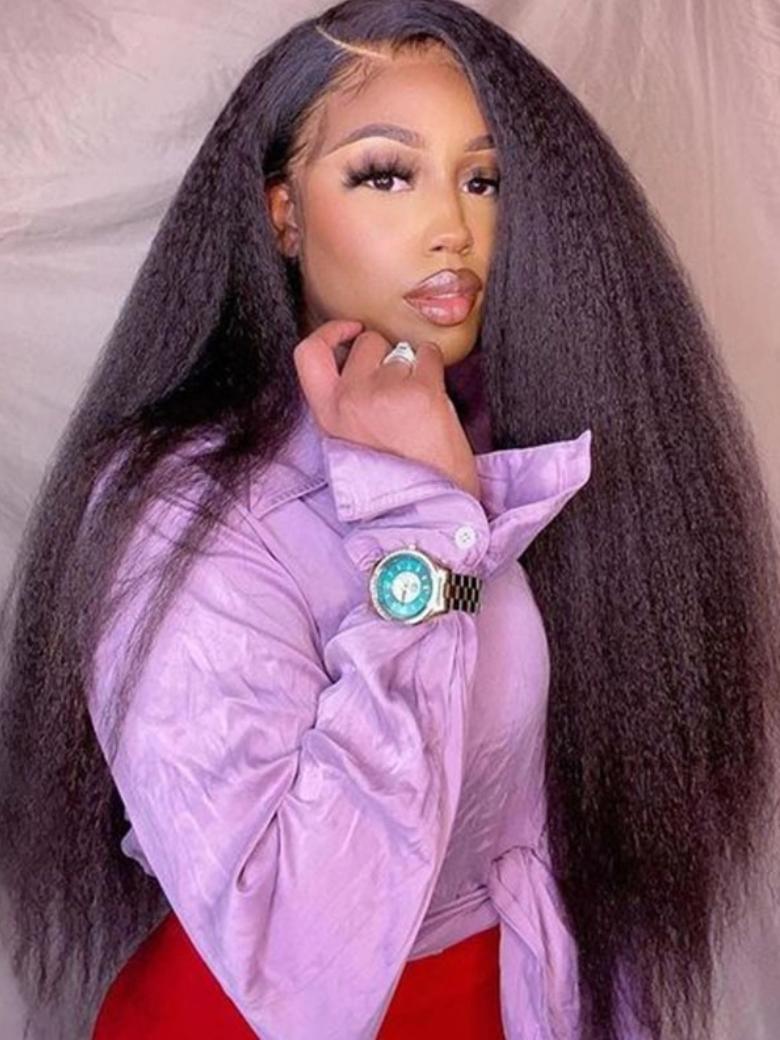 [24"=$149] Weekend Sale Beginner Friendly Natural Looking V Part Kinky Straight Wig No Glue Upgrade U Part Human Hair Wig