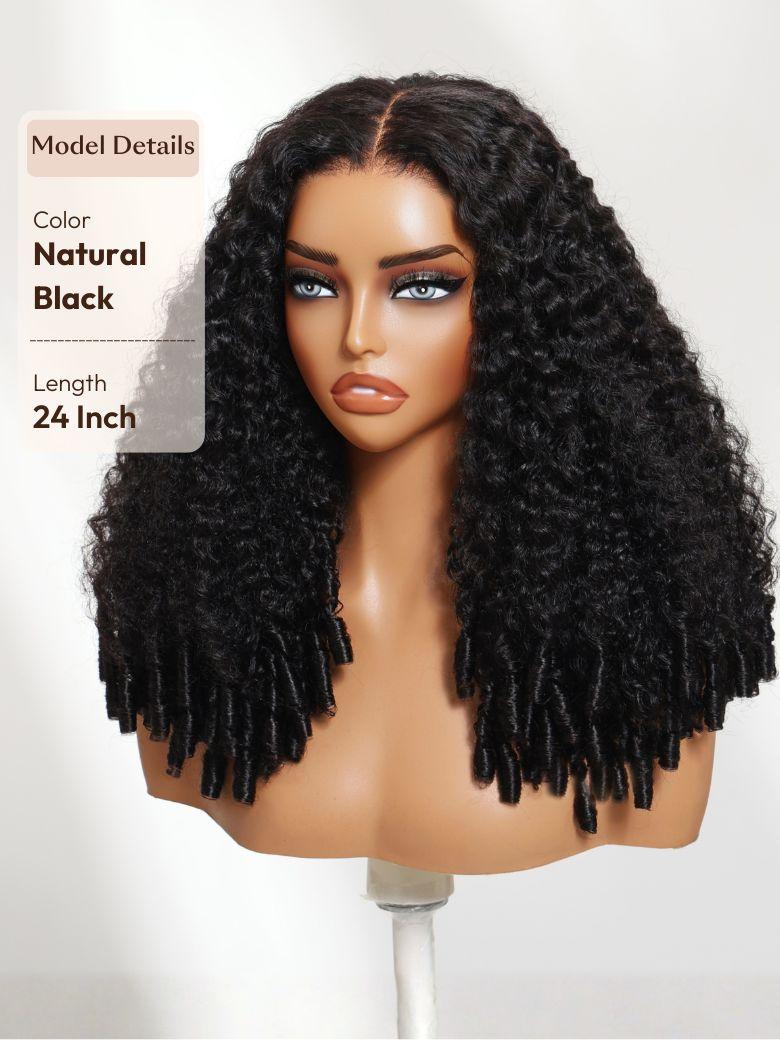 Glueless 7x5 Burmese Curly Wig with Finger Coily Ends 100% Human Hair Black to Chestnut Brown Ombre Bye-Bye Knots? 7x5 Lace Drawstring Wig