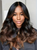 Petaluxe From 24'' 13x4 Pre-Everything Autumn Black to Cappuccino Ombre Loose Wave Wig & Water Wave Wig With Invisible Drawstring