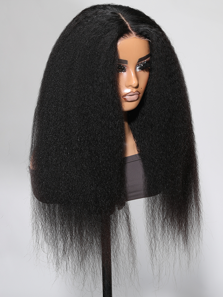 Put On And Go Pre Cut Lace 6x4.5/7x5/13x4 Closure Kinky Straight Black Quick & Easy Glueless Air Wig
