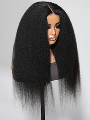 24" Put On And Go Pre Cut Lace 4x4 Closure Kinky Straight 180% Density Black Quick & Easy Glueless Air Wig