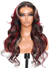 7x5 Bye Bye Knots? Glueless Lace Red Blonde Highlights Loose Wave Wig 150% Density