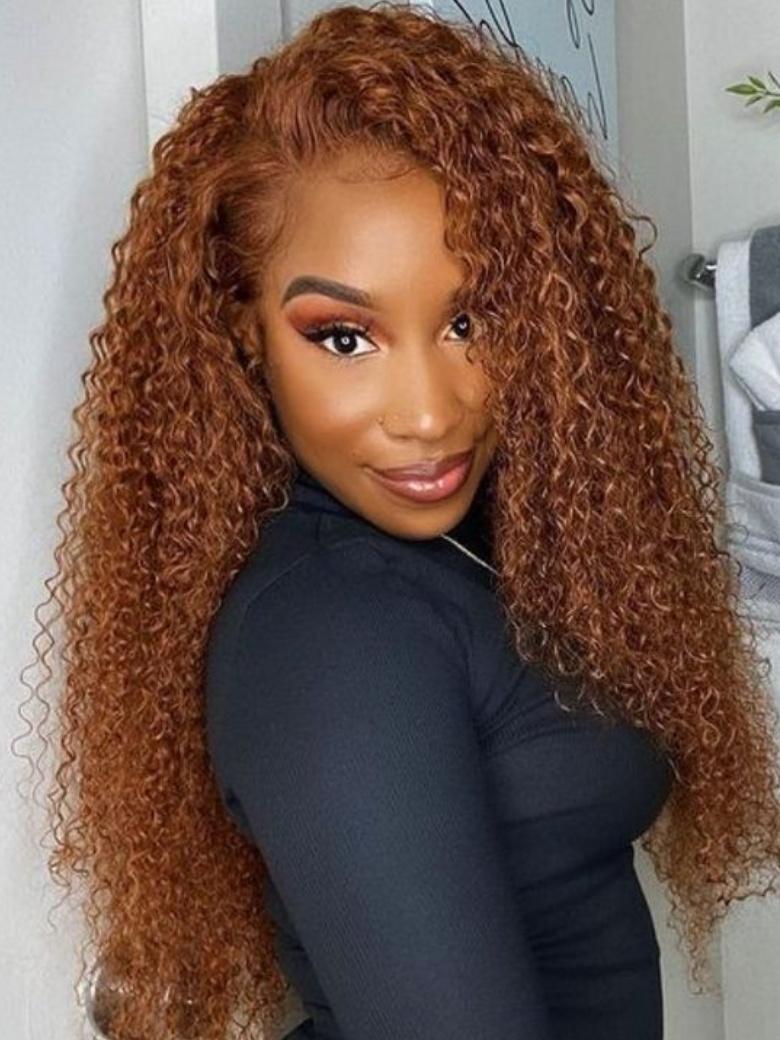 13x4 Lace Frontal Auburn Brown Jerry Curly Pre-Everything Wig