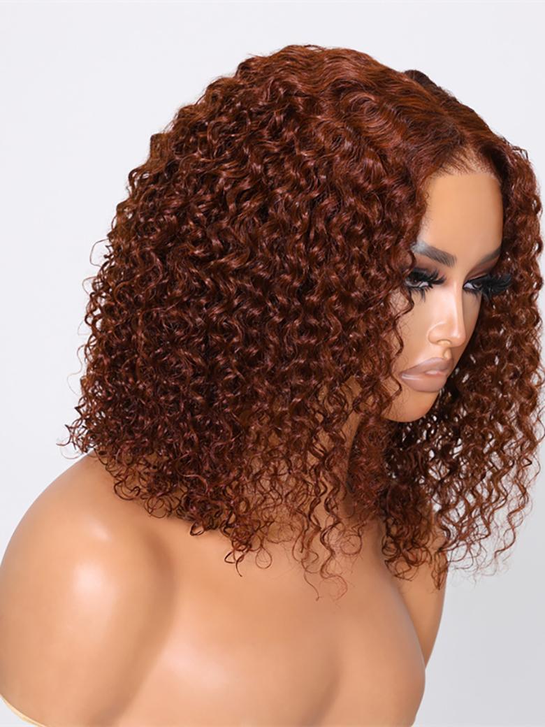 Put On And Go 6x4.5 Glueless Lace Bouncy Jerry Curly Reddish Brown Air Wig Brand Day Sale