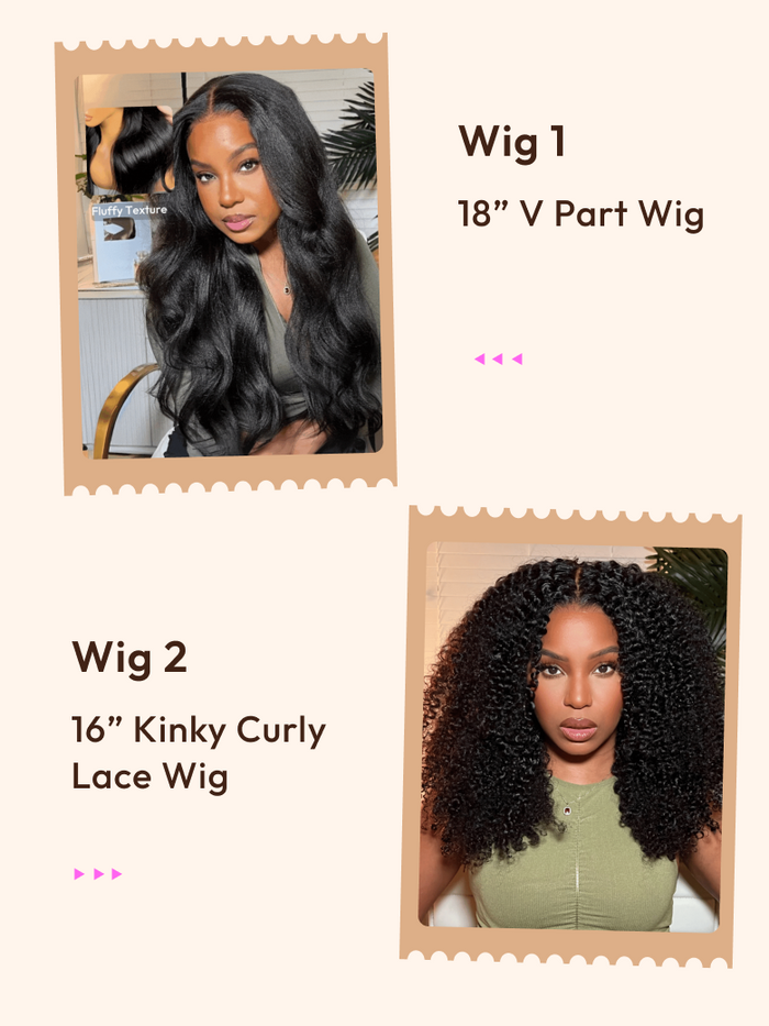 Petaluxe 2 Wigs $139.26 for Glueless V Part Wig 18" And Kinky Curly 16" Lace Wig