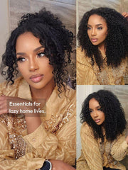 EasiContour? V Part Minimal Glueless Curly Glueless Wig With Invisi Drawstring 100% Human Hair 150% Density
