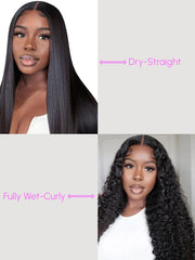 Magic Dry Straight & Wet Curly Wig 2 Styles in 1 V Part Curly Human Hair Black Wig