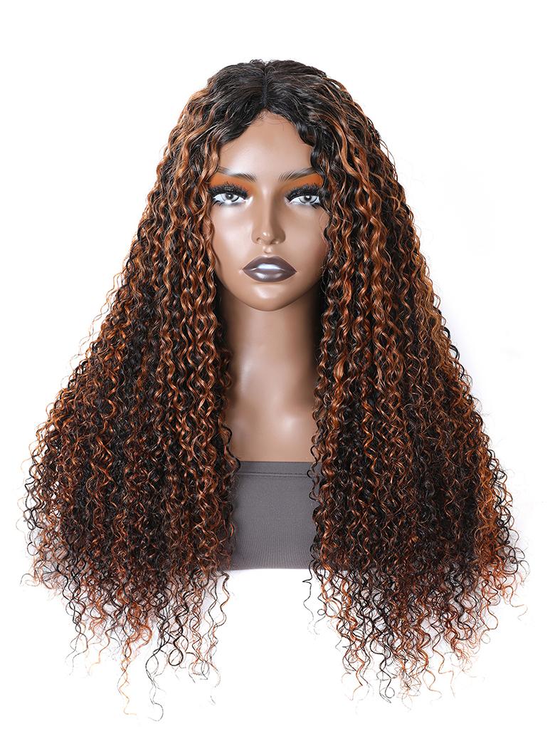 [Plus+ Exclusive] 24inch 180% Density Balayage Highlight No Leave Out No Glue V Part Curly Wig Beginner Friendly Human Hair Wig