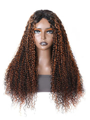 [Plus+ Exclusive] 24inch 180% Density Balayage Highlight No Leave Out No Glue V Part Curly Wig Beginner Friendly Human Hair Wig