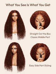 7x5 Bye-Bye Knots? Wig Glueless Lace Reddish Brown Curly Trendy Color Wig With Bleached Knots