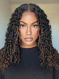 Petaluxe [With Drawstring] Glueless Curly Wig With Defined Finger Coil Ends Black to Chestnut Brown Ombre 7x5 Bye-Bye Knots? 7x5 Wig