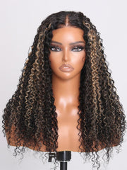 Bye Bye Knots Wig 7x5 Glueless Lace Honey Brown Highlights Jerry Curly Wig 150% Density With Bleached Knots