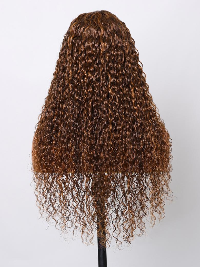 7x5 Byebye Knots Put On And Go Brown Piano Highlights Water Wave Glueless Wig 150% Density