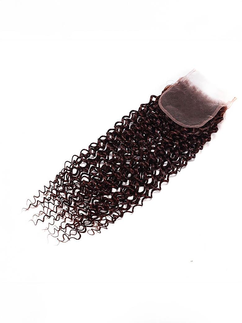 Red Brown Jerry Curl Remy Human Hair 4x4 Free Part Closure