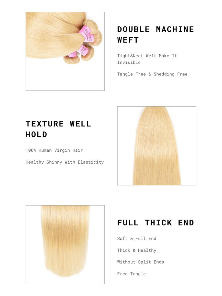 4PCS 613 Blonde Hair Weave Bundles Straight Virgin Human Hair
