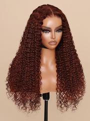 [200% Density from 20"] Pre Cut 6x4.5 Lace Reddish Brown 3C Curly Hair Put On And Go Wig