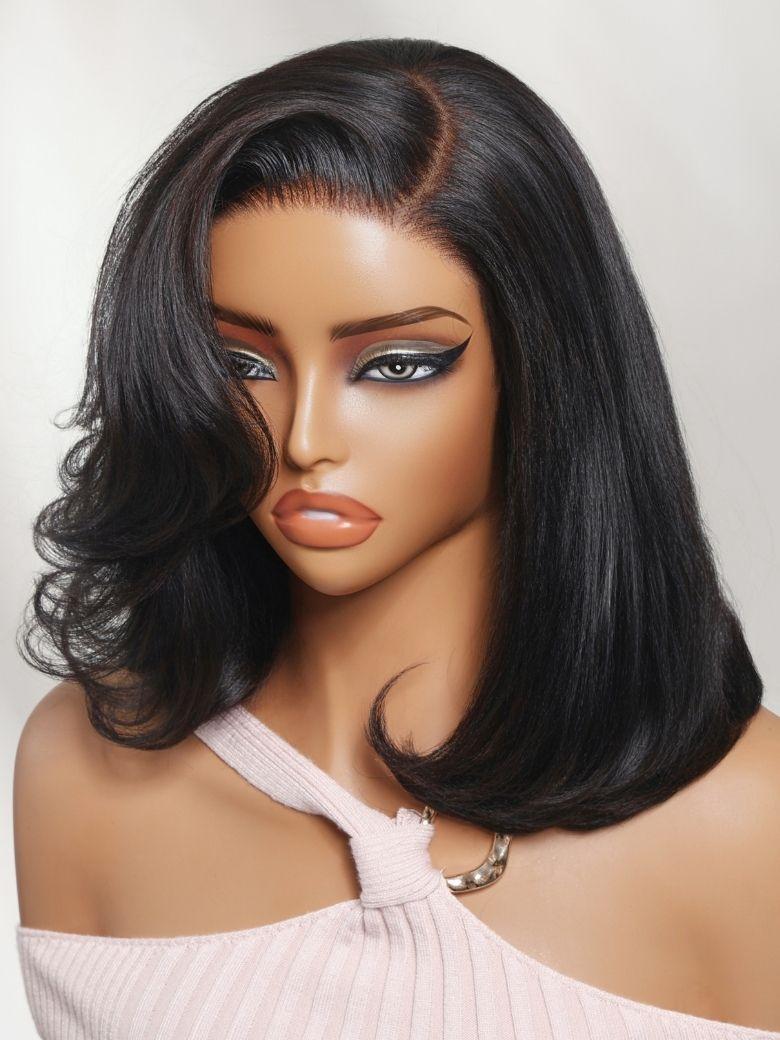 7x5 Bye-Bye Slip? Lace Natural Black Side Part Blowout Bob Wig with Soft Curled Ends