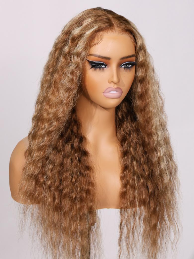 Bye Bye Knots Wig 7x5 Lace Honey Blonde Highlights Bohemian Wig 150% Density
