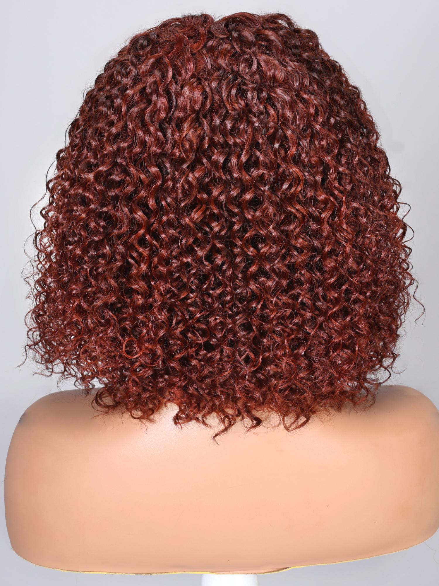 4x0.75 Lace Part Reddish Brown Bouncy Curly Bob Wig
