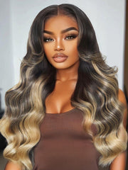 [Down To $89] Bye-Bye Knots? Black With Blonde Highlights 7x5 Lace Loose Wave Wig With Face Framing Layers
