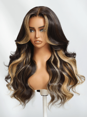 Bye-Bye Knots Wig 7x5 Lace Loose Wave Butterscotch Highlights Brown Bouncy Wig 150% Density