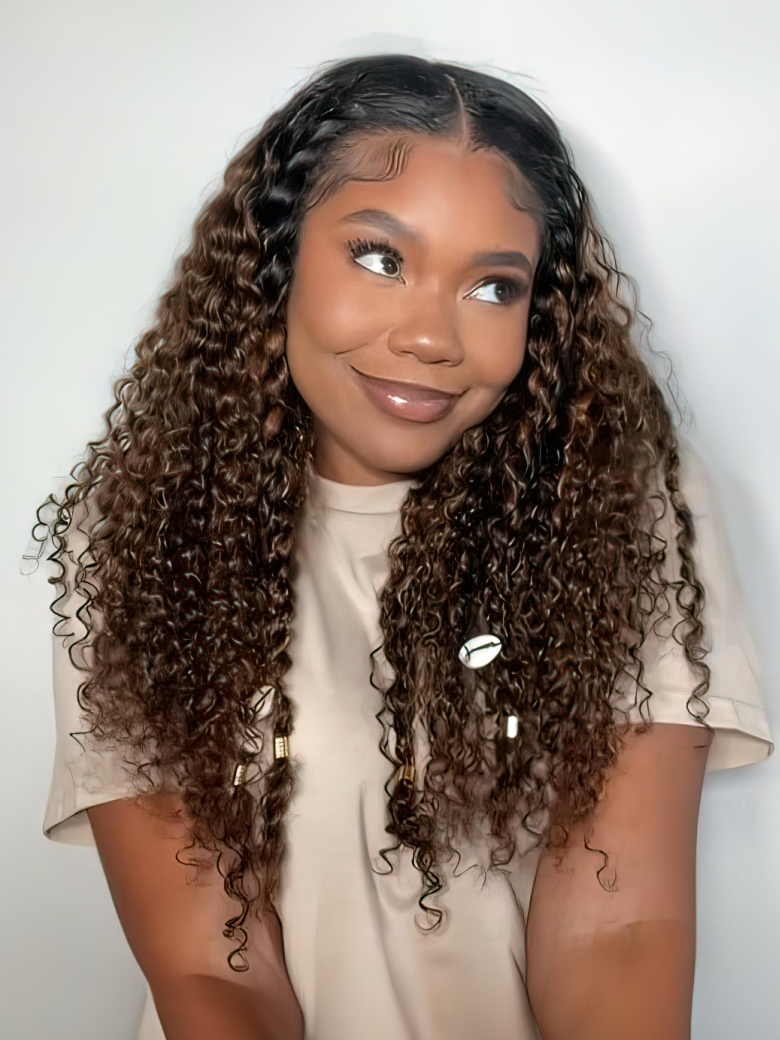 [24"=$99] Glueless Balayage Color Highlights Glueless U Part Curly Hair Beginner Friendly Wig