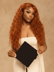 [20"=$79] Hot Ginger Color Glueless Lace Jerry Curly Human Hair Lace Part Wig 150% Density