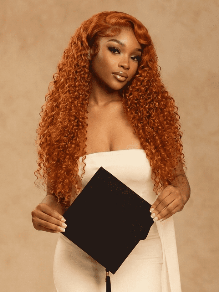Petaluxe [20"=$79] Hot Ginger Color Glueless Lace Jerry Curly Human Hair Lace Part Wig 150% Density
