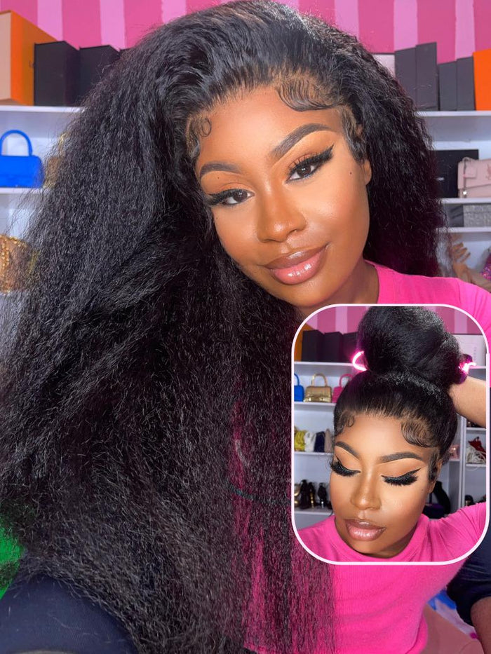 Petaluxe 13x4 Lace Front Wig Kinky Straight Natural Baby Hair Wig Bouncy 150% Density