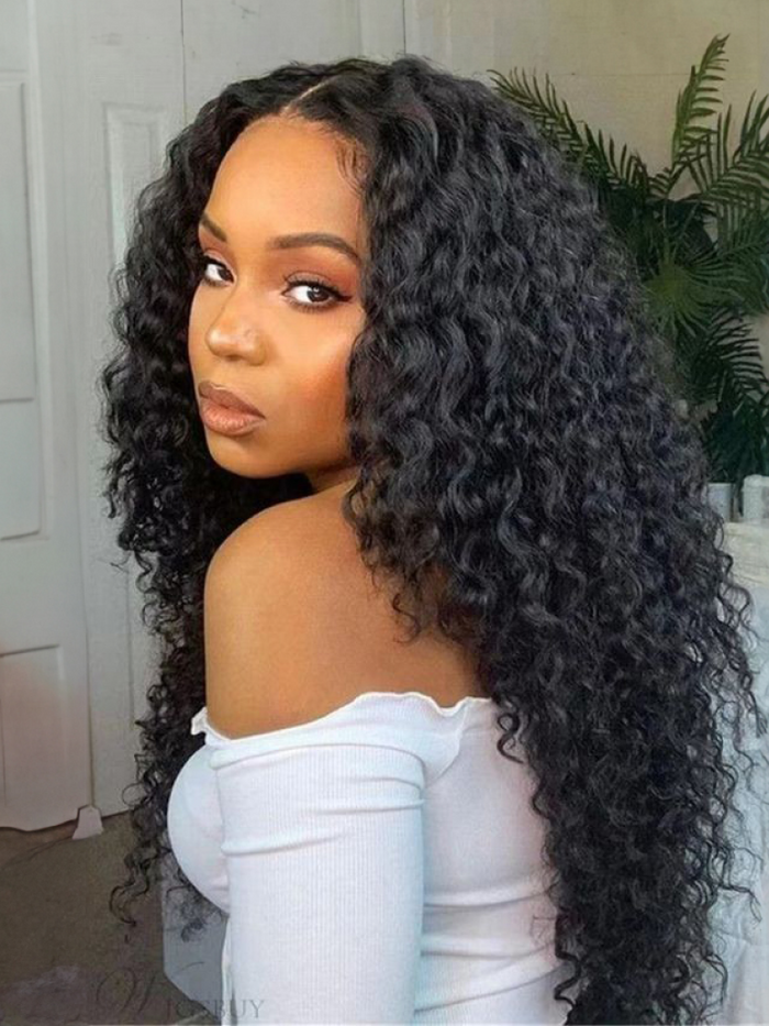 Petaluxe [22"=$102] Middle Part Lace Kinky Curly Wigs Natural Hairline Glueless Wigs 150% Density