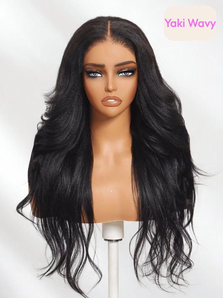 Bye Bye Knots? Wig 7x5 Glueless Lace Black Yaki Straight Wig With Elastic Drawstring 360 Cozy Hug 150% Density