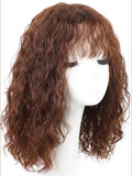 [14 Inch] Petaluxe Machine-Made & Hand-Made Natural Black Curly Bob Wig With Bangs