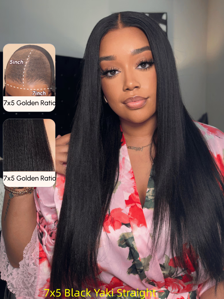 Easy Install Bye Bye Knots? Wig 7x5 Glueless Lace Black Yaki Straight Wig With Invisible Knots