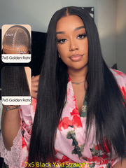 Easy Install Bye Bye Knots? Wig 7x5 Glueless Lace Black Yaki Straight Wig With Invisible Knots