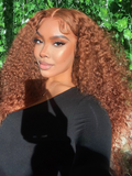 Petaluxe [200% Density] 7x5 Bye-Bye Knots? Wig Glueless Lace Reddish Brown Curly Trendy Color Wig With Bleached Knots
