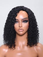 Side Part Lace Front Bouncy Jerry Curly Black Wig