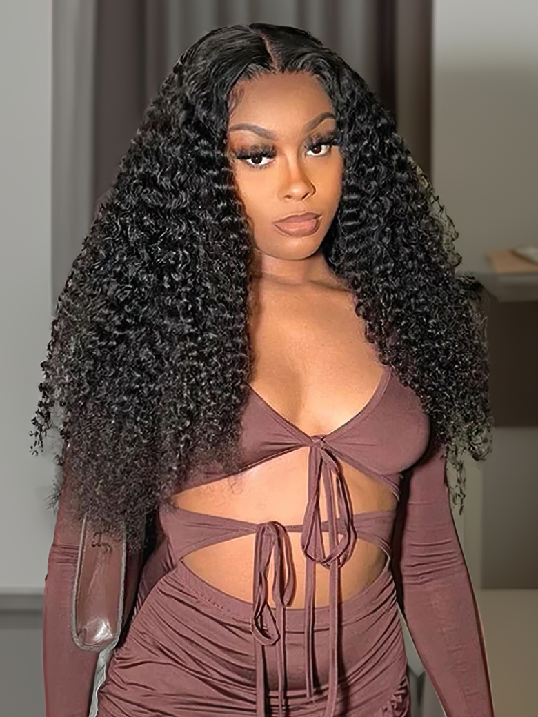 Put On And Go Pre Cut Lace Wig Transparent Lace Curly Black Quick & Easy Glueless Air Wig